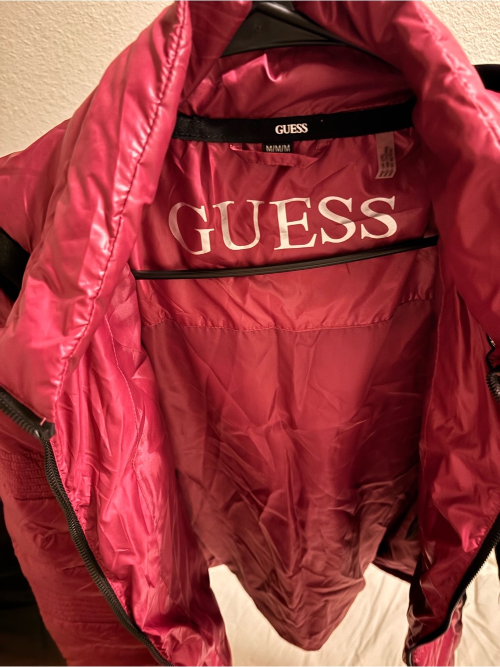 GUESS Women's Hot Pink Quilted Puffer Coat